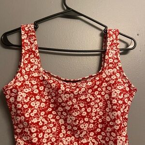 SHEIN Red and White Floral Top